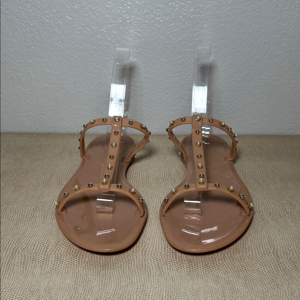 Stuart Weitzman MELLIE PEARLSTUD JELLY SLIDE SANDAL in Nude Studded Size 6 - Picture 8 of 14